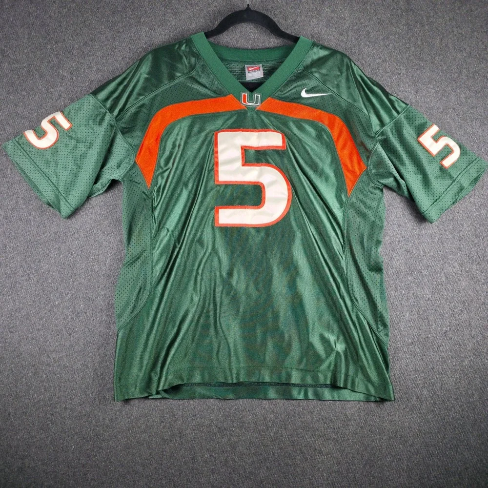 Vintage Y2K Miami Hurricanes #5 Nike Football Jersey Mens M Bottom Jock Tag Rem